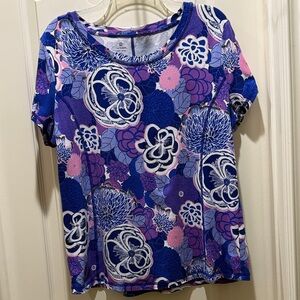 Talbots Purple and Pink Floral Short-Sleeve Scoop Neck Top XL